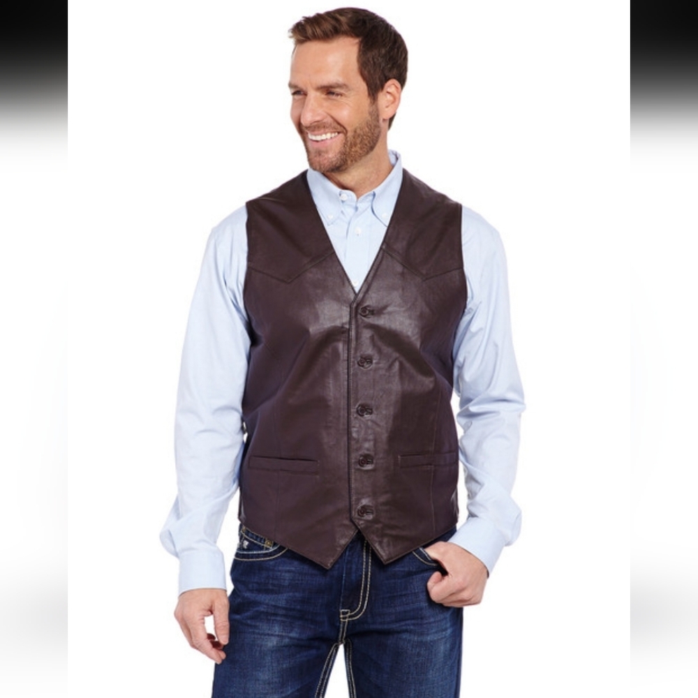 Cripple Creek Chocolate Brown Genuine Leather Western Vest Size Large